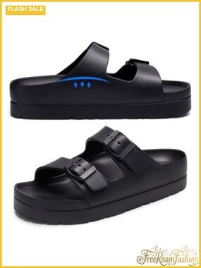 Women's Platform Sandals with Arch Support EVA Slides Adjustable Buckle